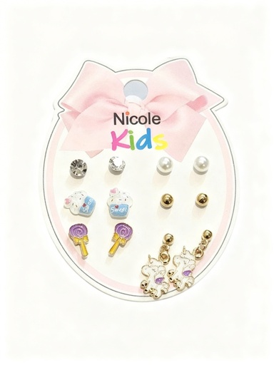 [CR3708] ZARCILLOS TOPITOS NIÑA SET DE 6 UNICORNIO