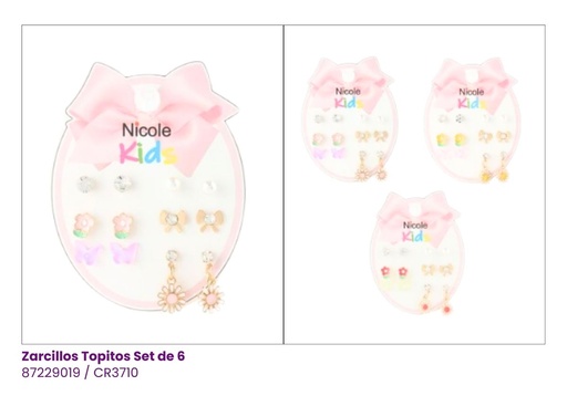 [CR3710] ZARCILLOS TOPITOS NIÑA SET DE 6 FLOR