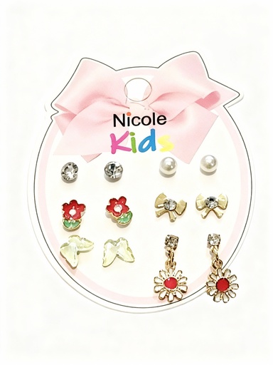 [CR3710] ZARCILLOS TOPITOS NIÑA SET DE 6 FLOR