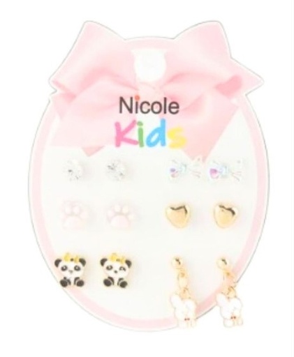 [CR3712] ZARCILLOS TOPITOS NIÑA SET DE 6 PANDA