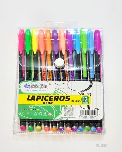 [FL-250] BOLIGRAFOS LAPICEROS NEON SET DE 12