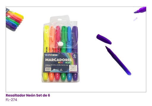 [FL-274] MARCADORES NEON SET DE 6