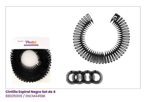 [ENCM445BK] CINTILLOS ESPIRALES SET DE 4