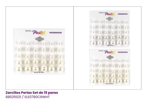 [ELE0780CRWHT] ZARCILLOS TOPITOS PERLAS SET DE 15