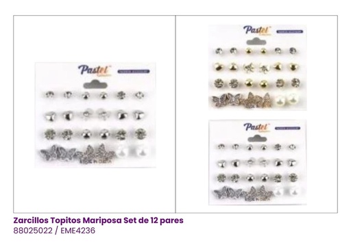 [EME4236] ZARCILLOS TOPITOS MARIPOSA SET DE 12