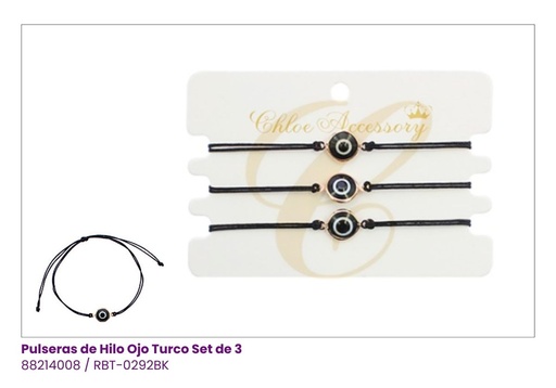 [RBT-0292BK] PULSERAS HILO OJO TURCO NEGRA