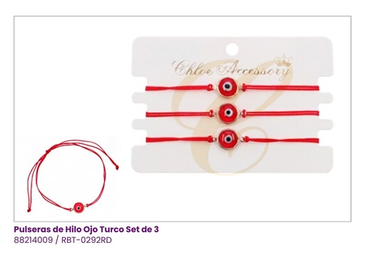 [RBT-0292RD] PULSERAS HILO OJO TURCO ROJA