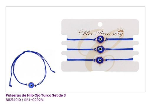 [RBT-0292BL] PULSERAS HILO OJO TURCO AZUL