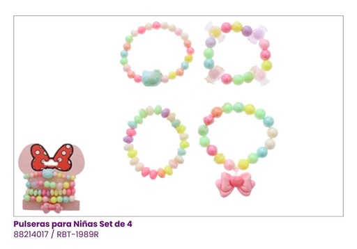 [RBT-1989R] PULSERAS PARA NIÑAS SET DE 4 LAZO