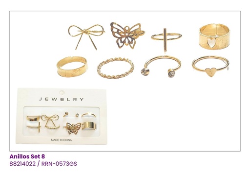 [RRN-0573GS] ANILLOS LAZOS SET DE 8
