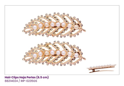 [RIP-0235GS] HAIR CLIPS HOJAS PERLAS STRASS