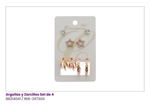 [RER-2973GS] ARGOLLAS Y ZARCILLOS TOPITOS ESTRELLA SET DE 4