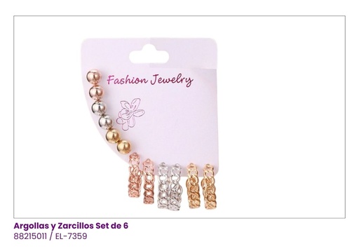 [EL-7359] ARGOLLAS Y ZARCILLOS TOPITO SET DE 6