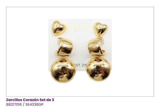 [SE4338GP] ZARCILLOS CHUNKY CORAZON SET DE 3