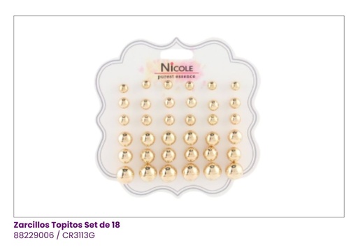 [CR3113G] ZARCILLOS TOPITOS SET DE 18 PARES