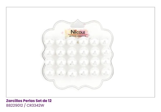 [CR3342W] ZARCILLOS TOPITOS PERLAS SET DE 12 