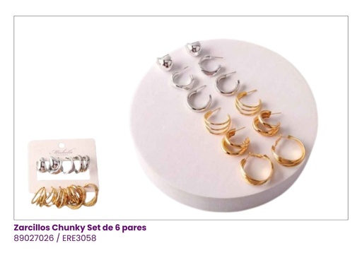 [ERE3058] ARGOLLAS DORADA PLATEADA SET DE 6