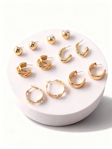 [ERE3062G] ARGOLLAS SET PEQUEÑAS CHUNKY GOTA DE 6