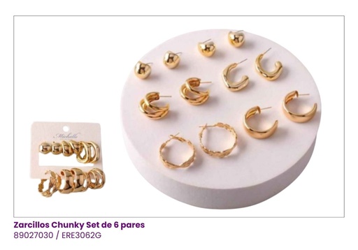 [ERE3062G] ARGOLLAS SET PEQUEÑAS CHUNKY GOTA DE 6