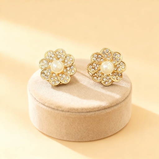 [EL-5759G] ZARCILLO PRESION STRAS PERLA FLOR