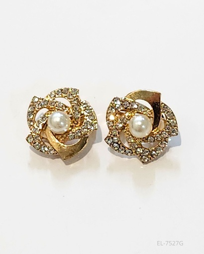 [EL-7527G] ZARCILLOS A PRESION STRASS PERLA FLOR