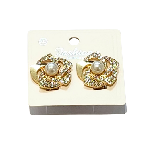 [EL-7527G] ZARCILLOS A PRESION STRASS PERLA FLOR