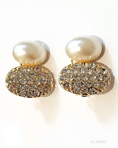 [EL-5680G] ZARCILLOS A PRESION PERLA STRASS