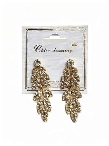 [RER-2616GS] ZARCILLOS LARGO PIEDRA HOJA