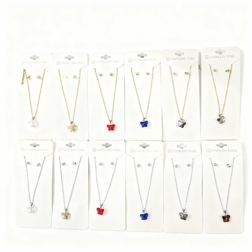 [INE-1543] COLLAR ACERO MARIPOSA CRISTAL