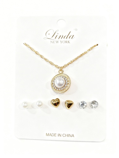 [NK6489022] COLLAR Y TOPITOS CIRCULO PERLA