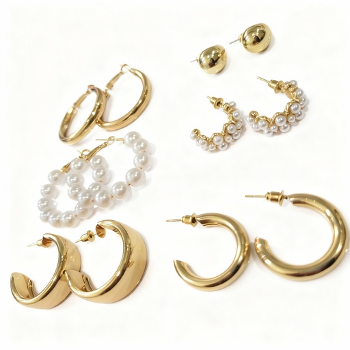 [ERE3169] ARGOLLAS SET PEQUEÑAS PERLA DE 6