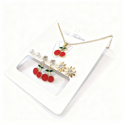 [YNK-2459] SET COLLARES Y ZARCILLO CEREZA