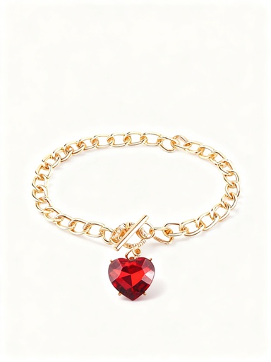 [KBR-3253] PULSERA CADENA CORAZON ROJO