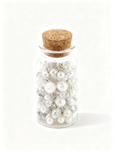 [ETN0851-2] ROSARIO DIVINO NIÑO BOTELLA  PERLAS PLATEADO