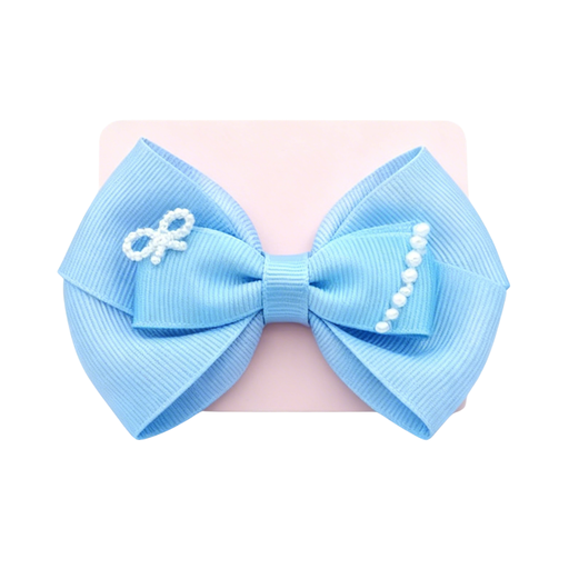 [CL-8527BL] SET GANCHO LAZO PAR COLORES AZUL CON PERLA