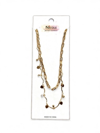 [CK2298] COLLAR CADENA CORAZONES PIEDRA X3